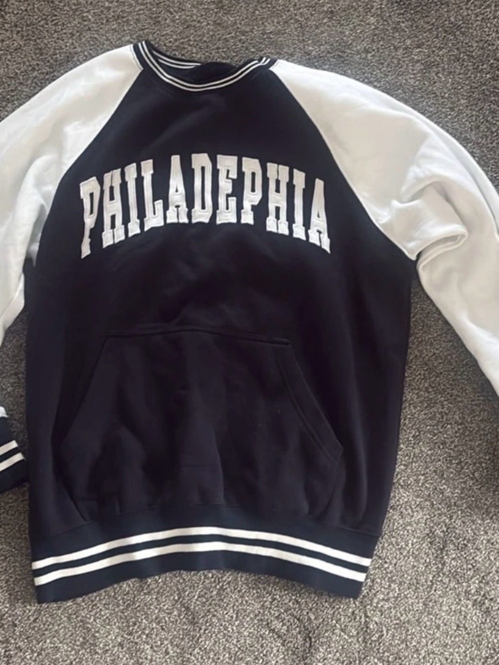 Black and White Varsity Raglan Pullover Jacket - Philadelphia Graphic
